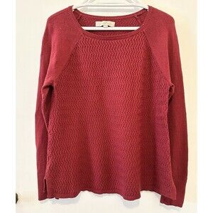 Loft Womens Sweater Red Long Sleeve Textured Pullover Wool Blend Size Large